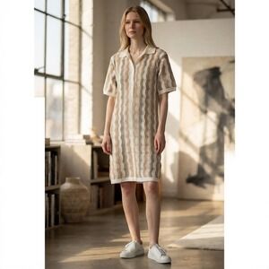 Yllw Womens Felix Knit Polo Dress Tan Cream Viscose Short Sleeve XS/S NWOT